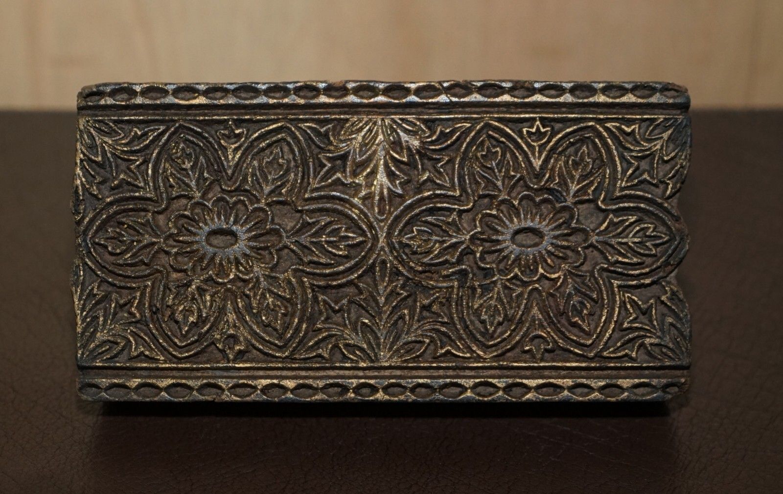 Very Collectable Antique Hand Carved Double Flower Printing Block For Wallpaper photo furniture