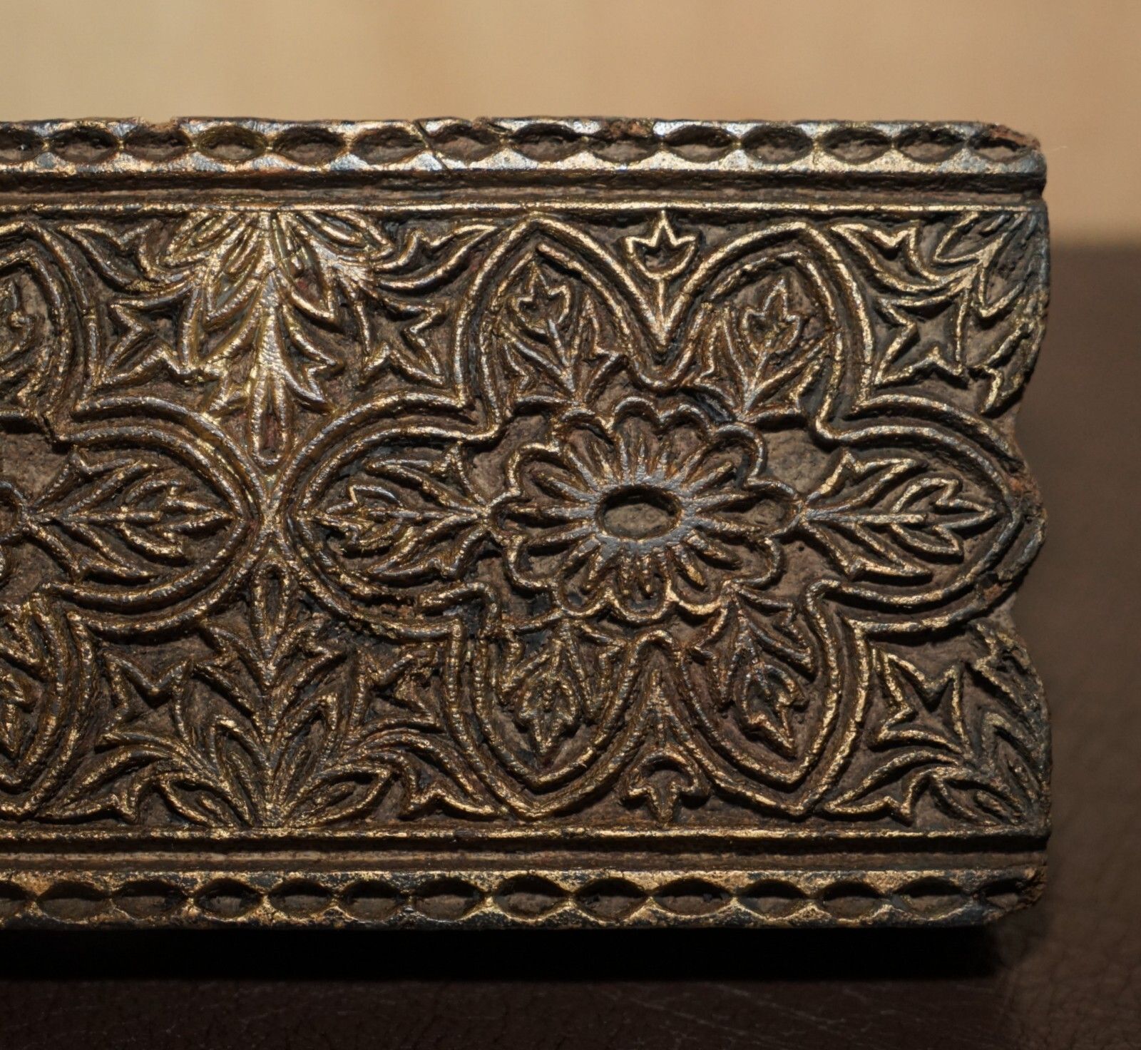 Very Collectable Antique Hand Carved Double Flower Printing Block For Wallpaper photo Home Decor