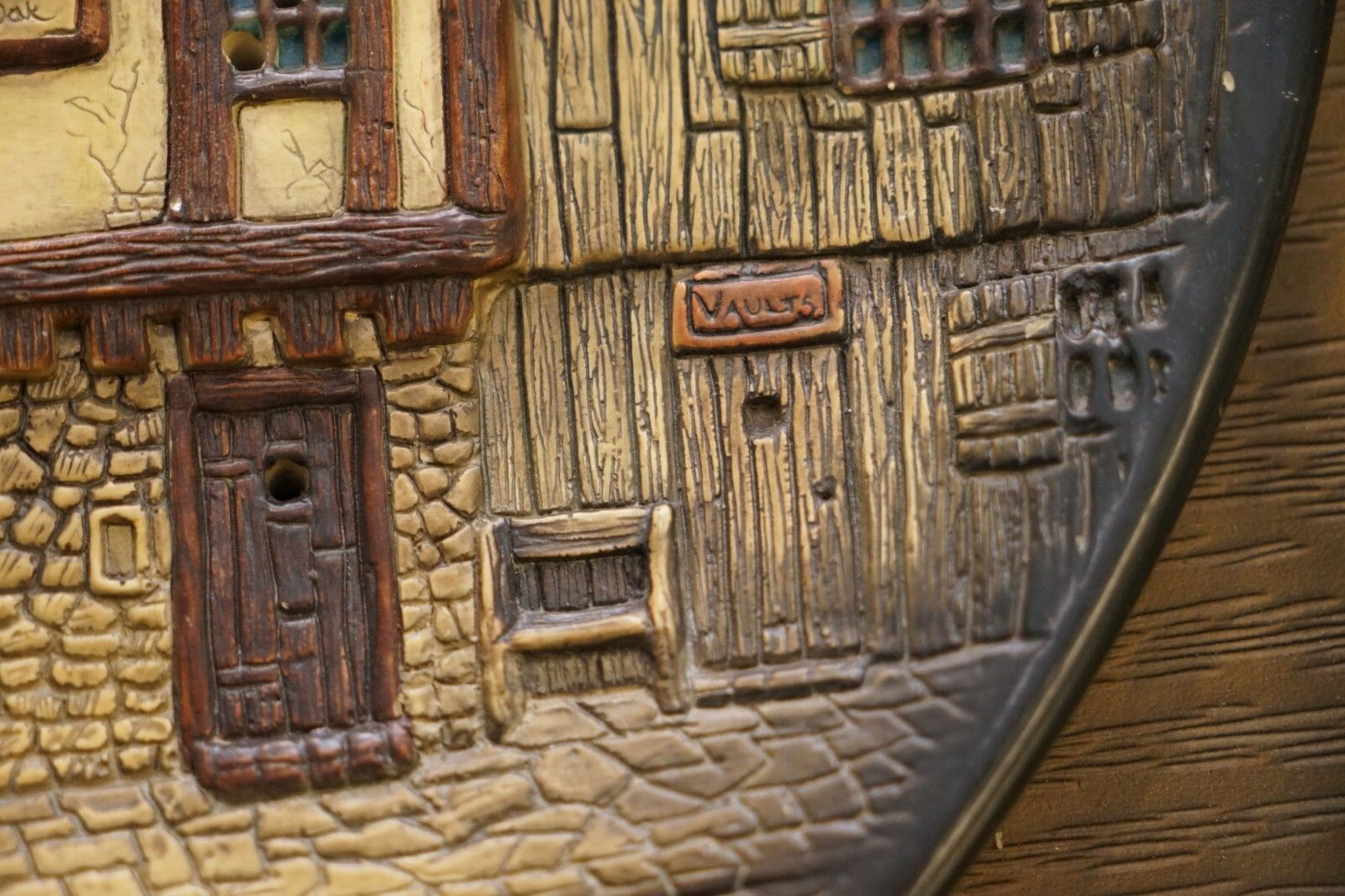 Home Decor Vintage Circa 1950's Wall Hanging Clock With Lamps Depicting A Village Scene photo