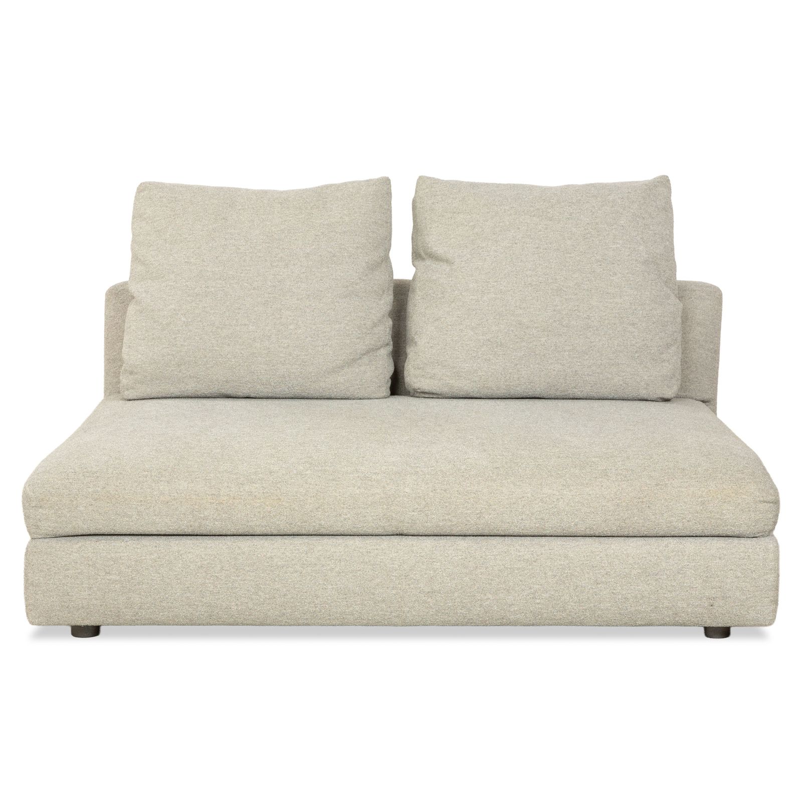 Canapé 2 places Minotti en tissu gris clair, avec coussins