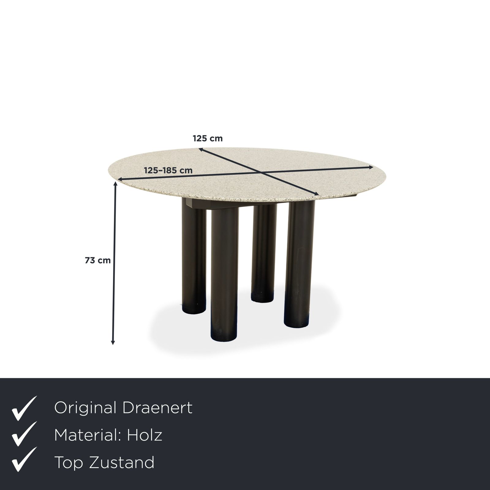 Table à manger Draenert 1226 en granit et bois, granit noir et gris, fonction rallonge photo furniture