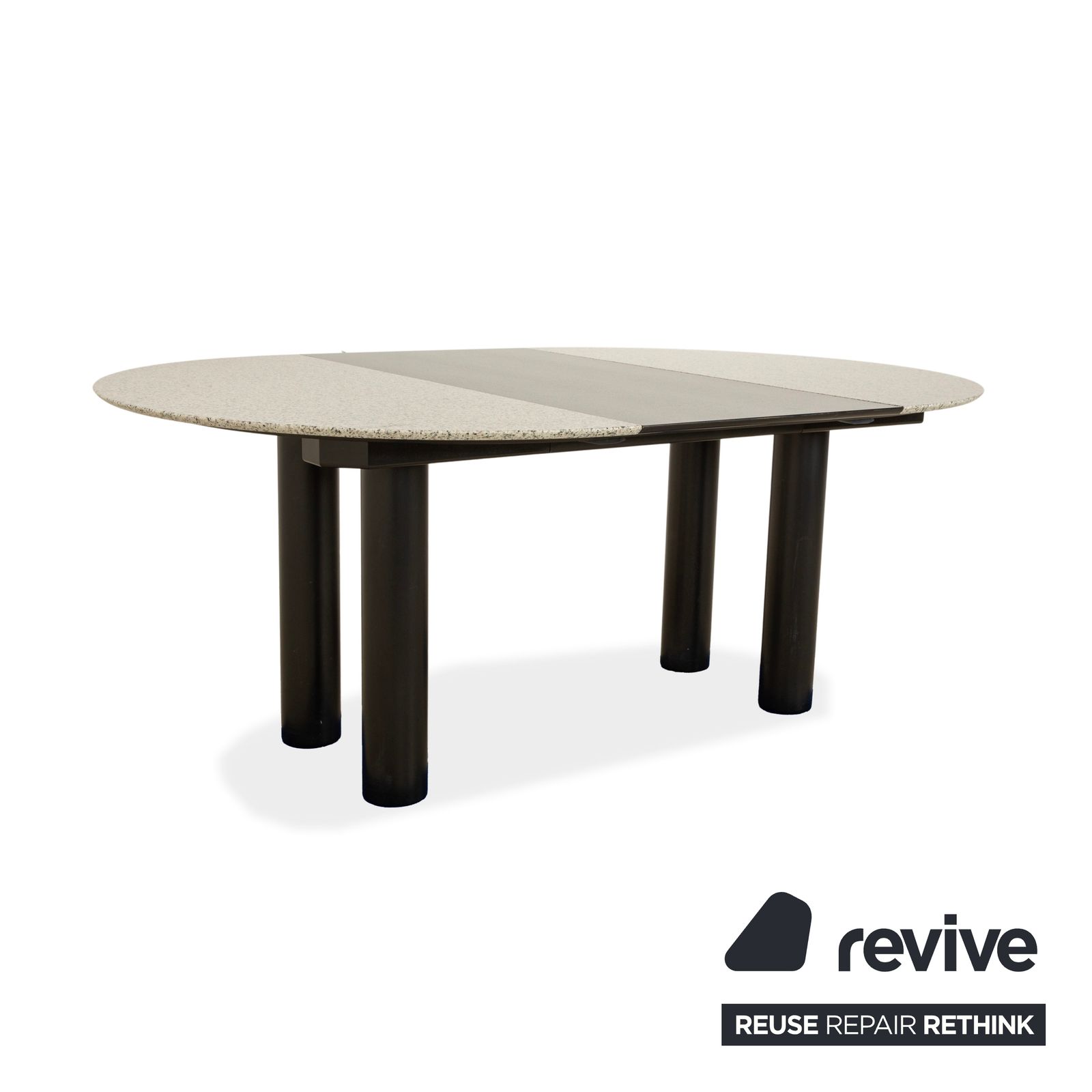 Table à manger Draenert 1226 en granit et bois, granit noir et gris, fonction rallonge photo Mobilier