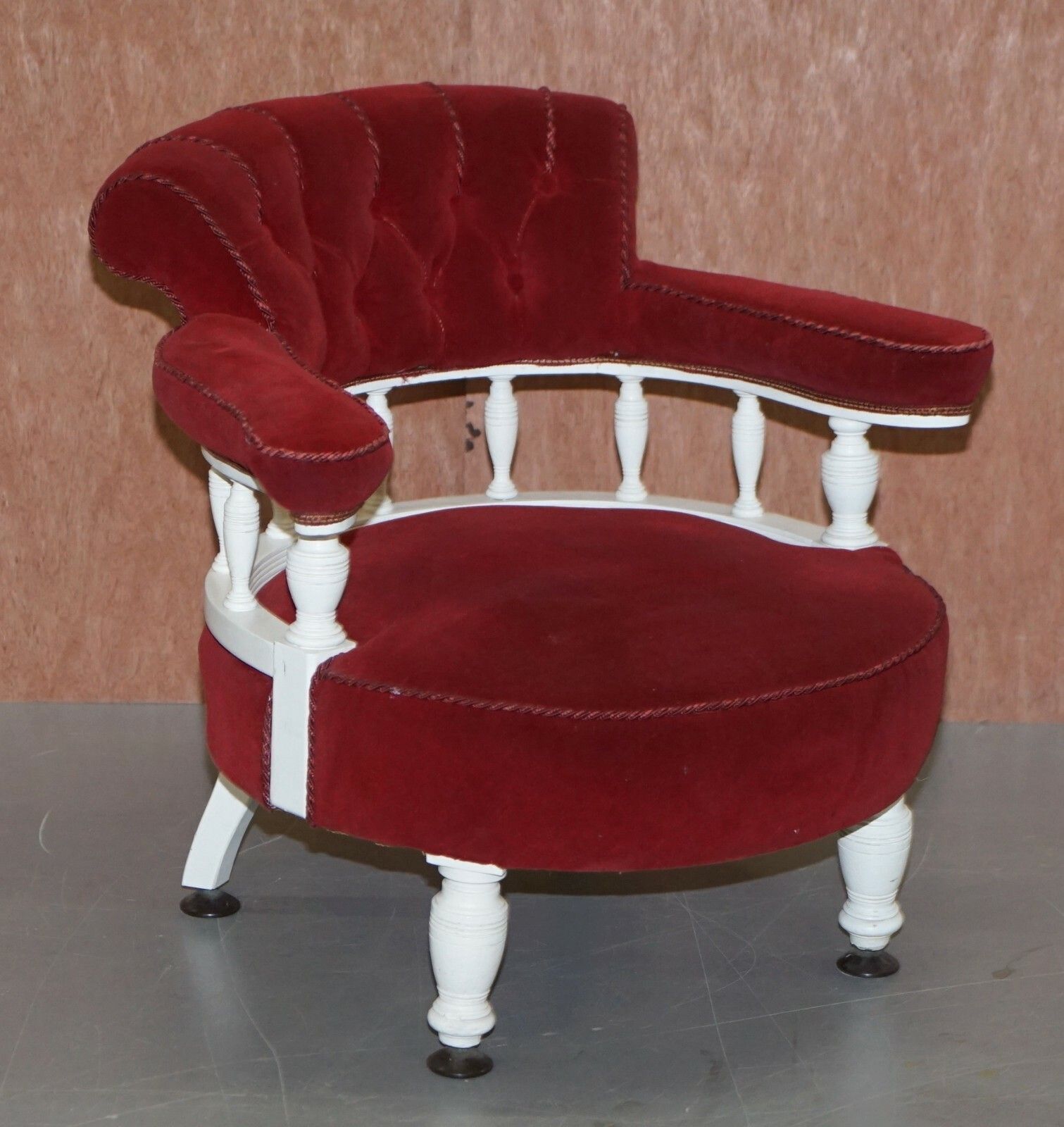 Victorian Red Velvet Upholstered Oak Framed Small Captains Occasional Armchair photo furniture