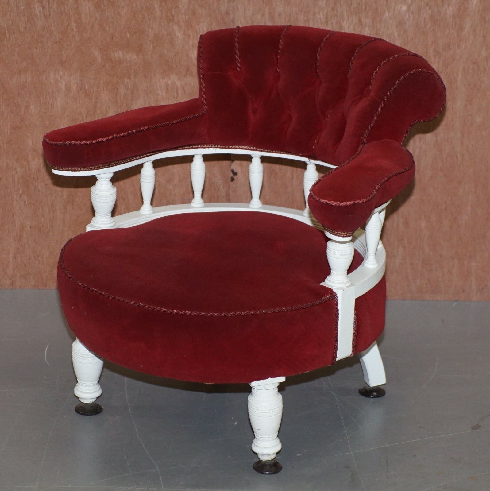 Victorian Red Velvet Upholstered Oak Framed Small Captains Occasional Armchair photo for sale