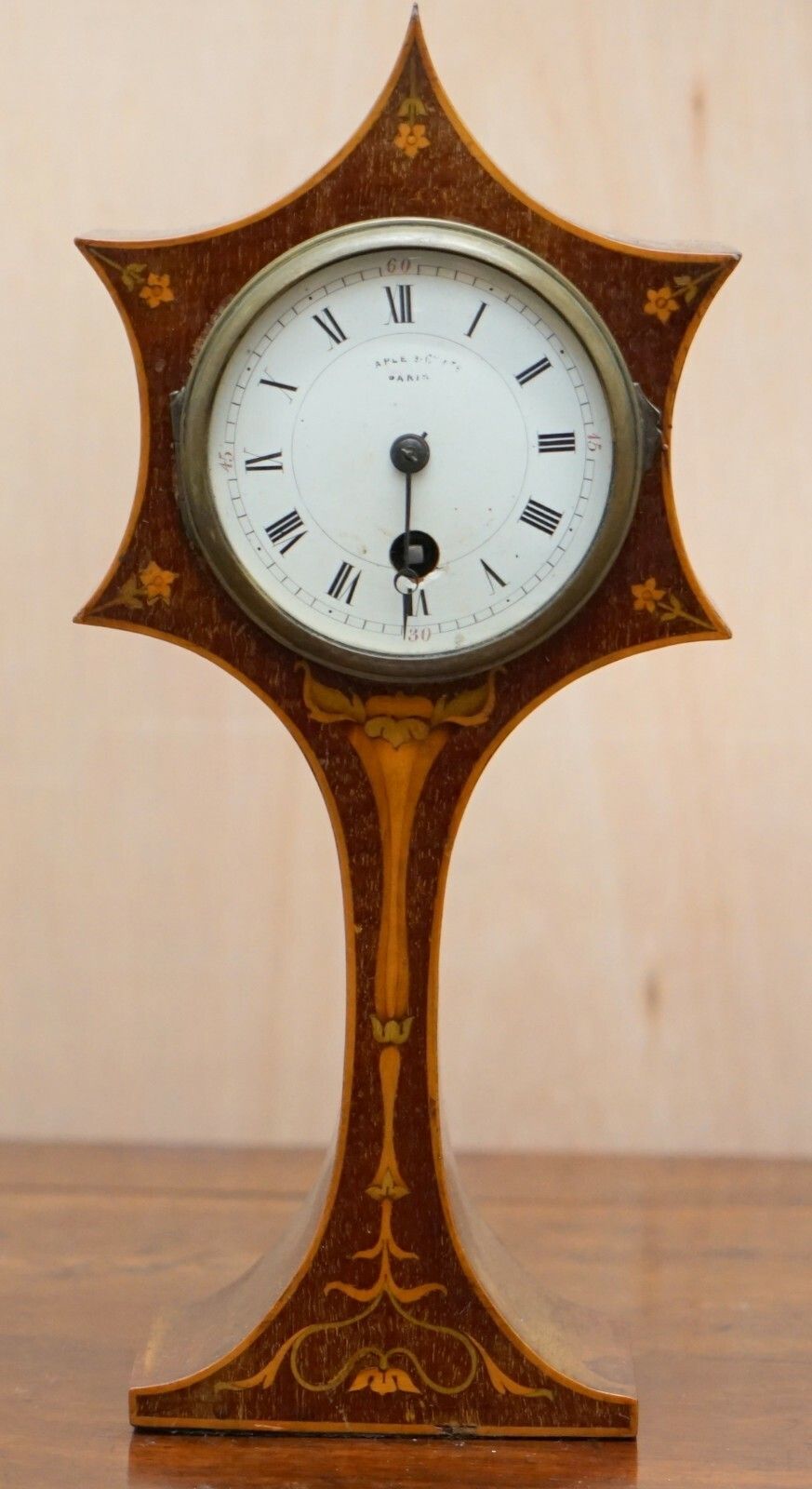 Stunning Maple & Co Paris Art Nouveau Mahogany Marquetry Inlaid Mantle Clock photo furniture