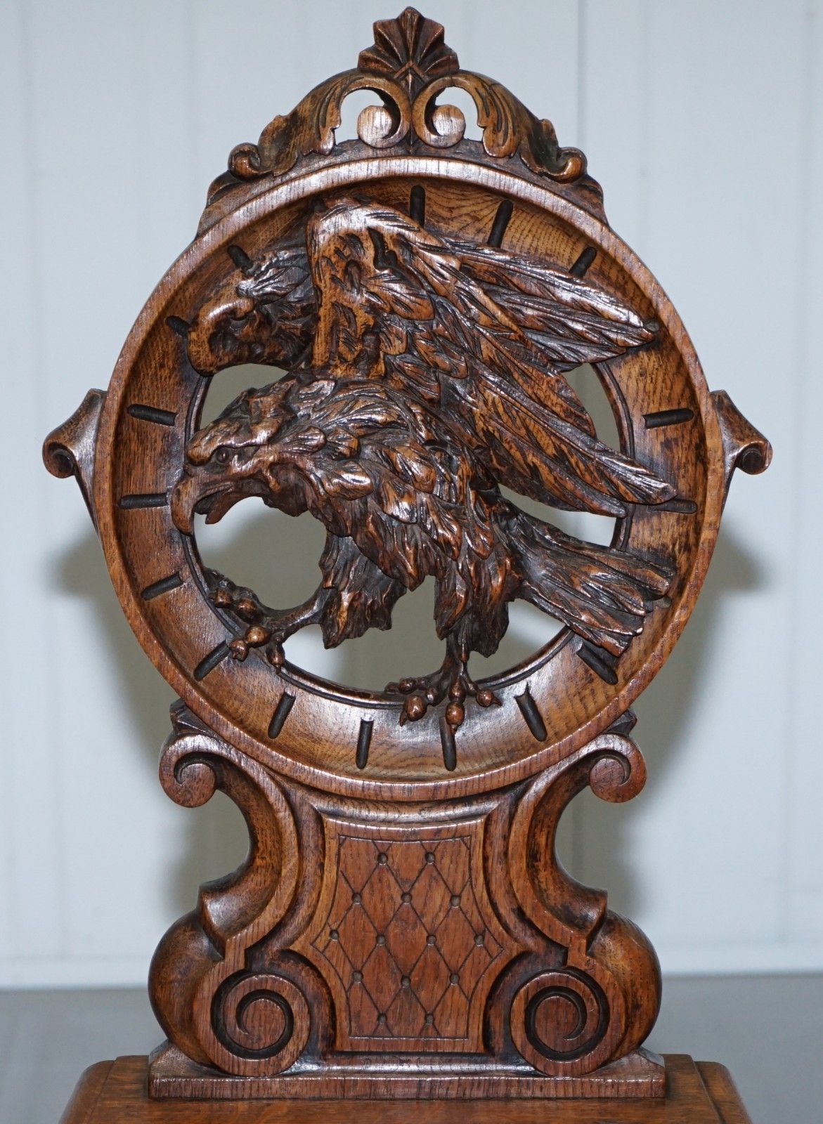 Rare 19th Century Black Forest Carved Hall Chair Hand Carved Hawk Bobbin Turned photo Furniture