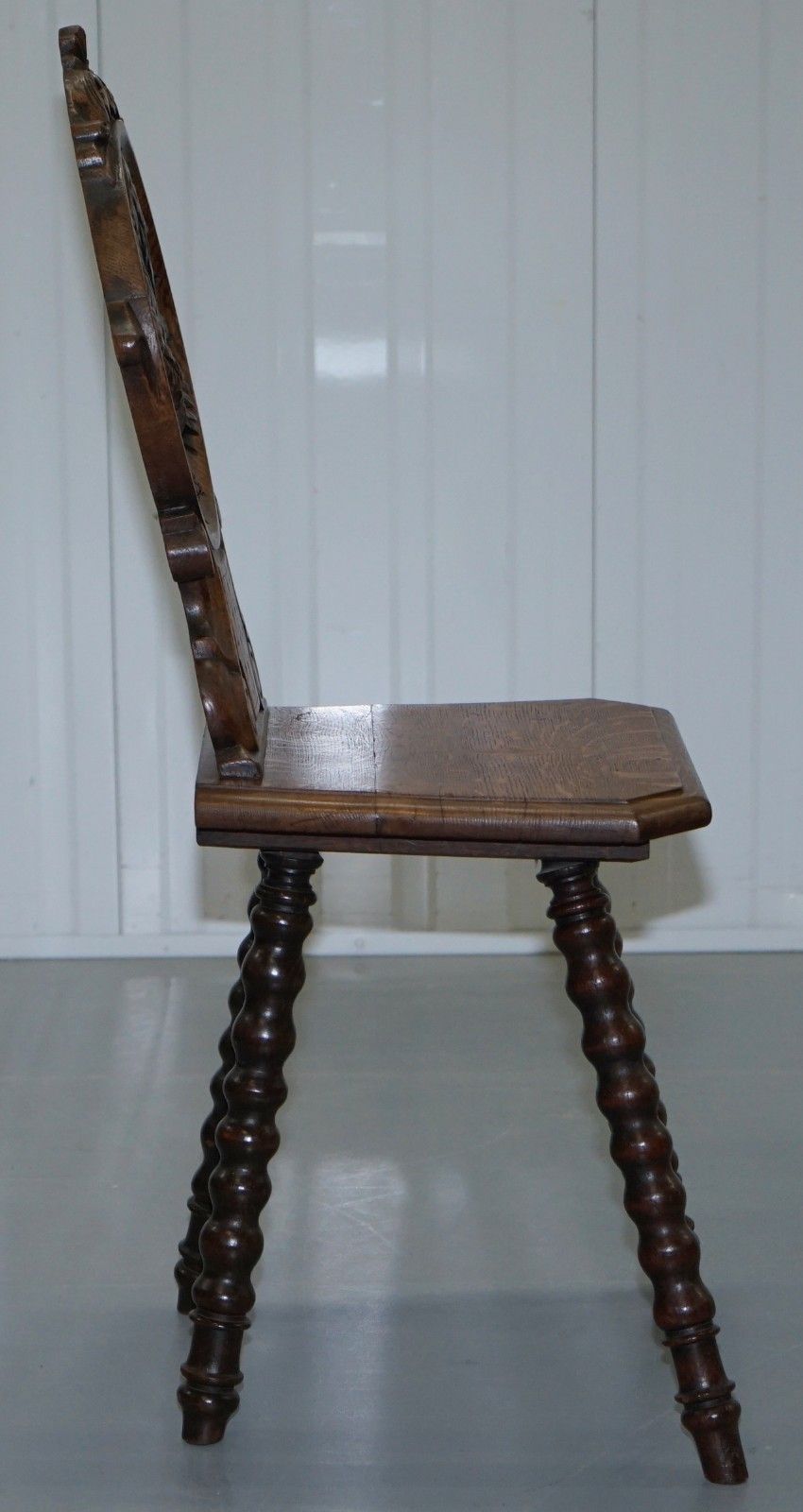 Rare 19th Century Black Forest Carved Hall Chair Hand Carved Hawk Bobbin Turned photo vintage