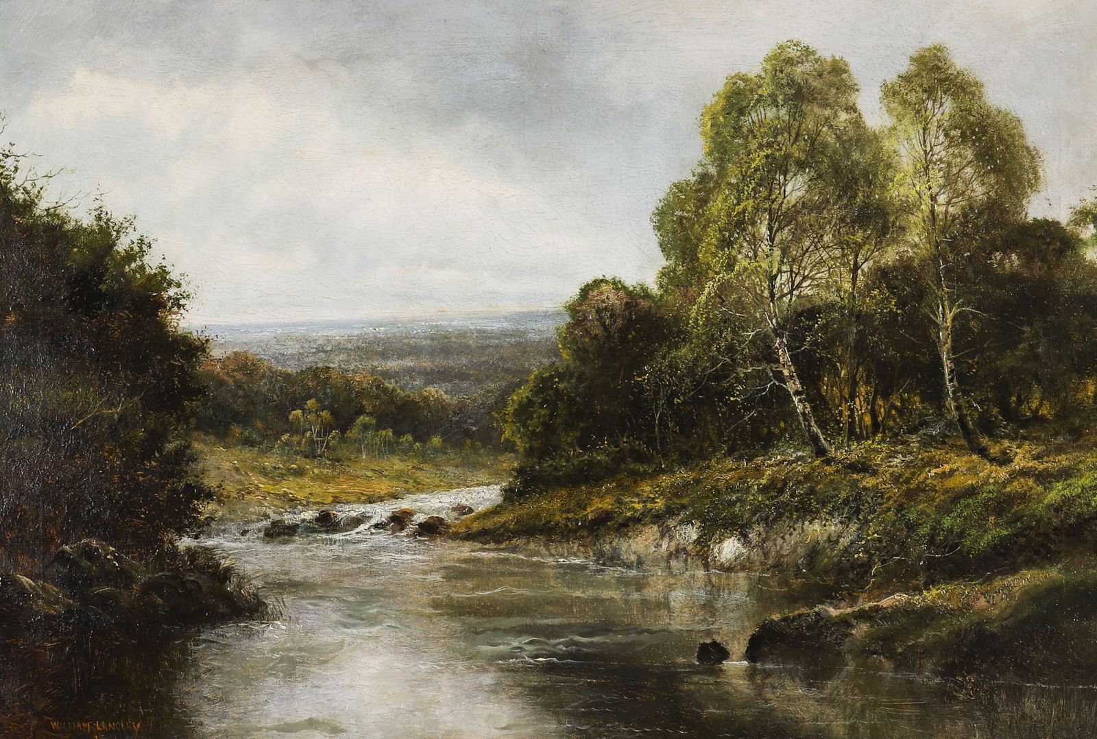 Antique Painting Rural Landscape Near Llantwest, Wales, William Langley  19th C photo furniture