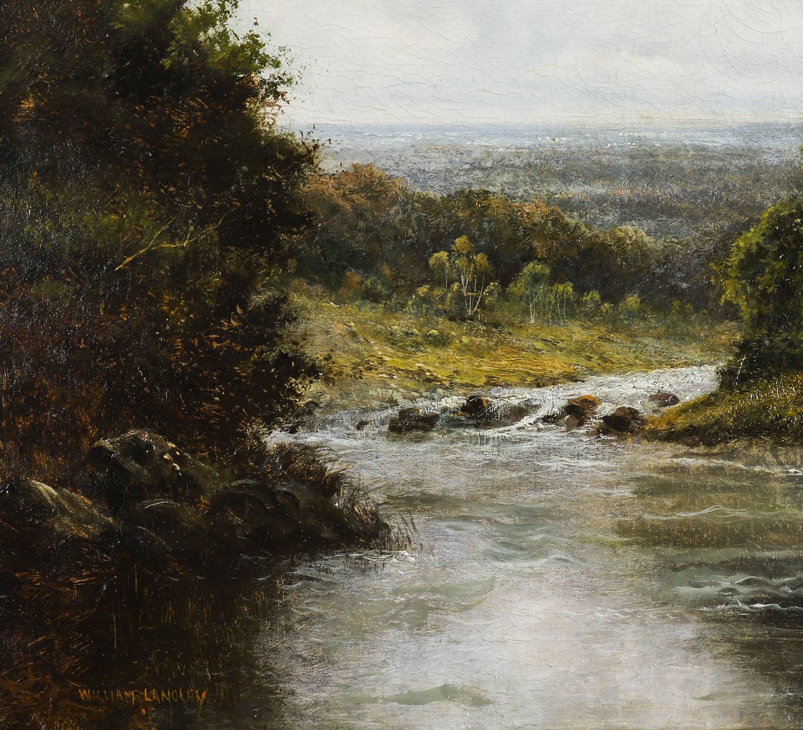 Antique Painting Rural Landscape Near Llantwest, Wales, William Langley  19th C photo 975.0