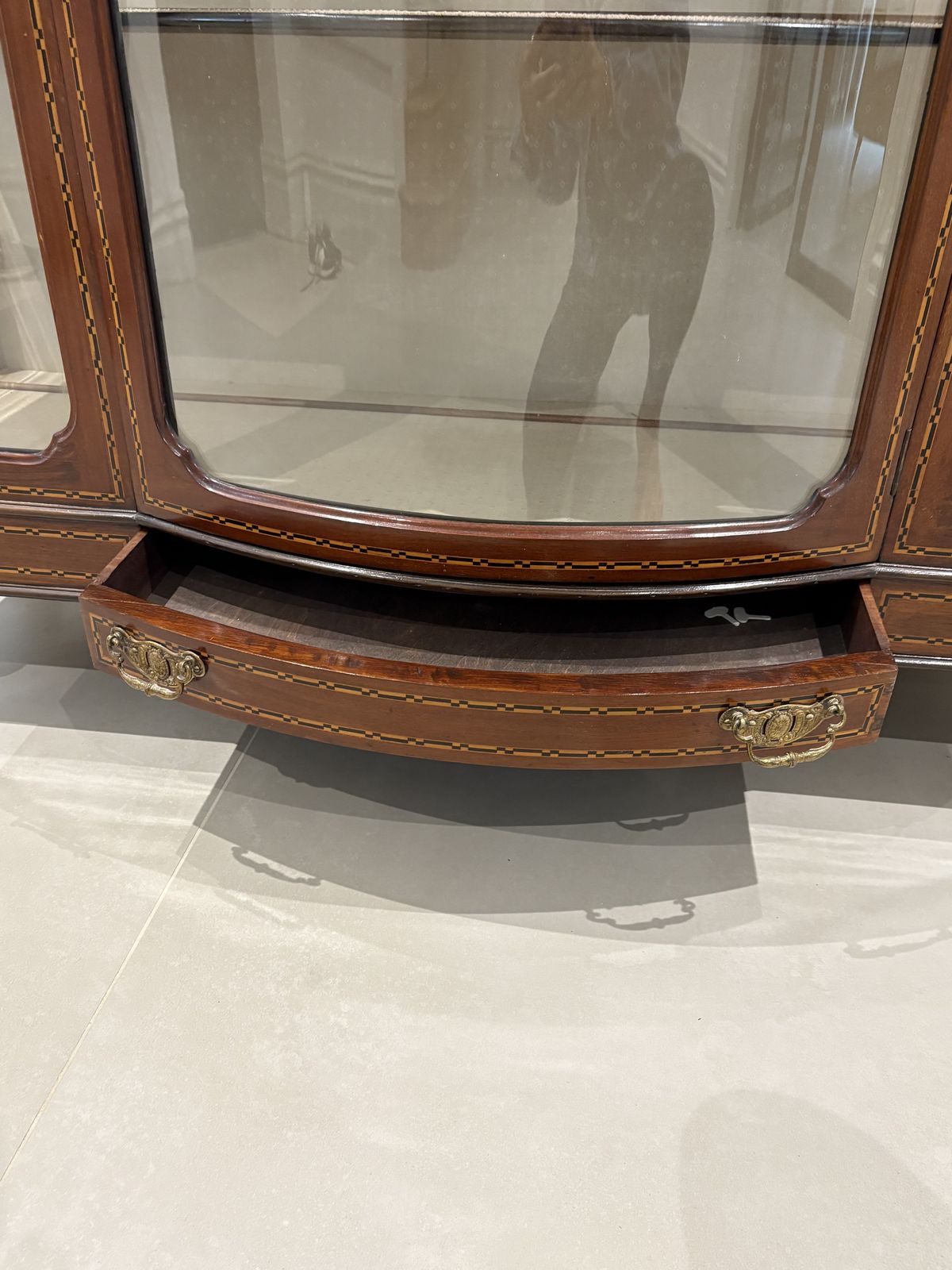 1950s Glass Display Cabinet 3 Display Shelves Walnut photo vintage