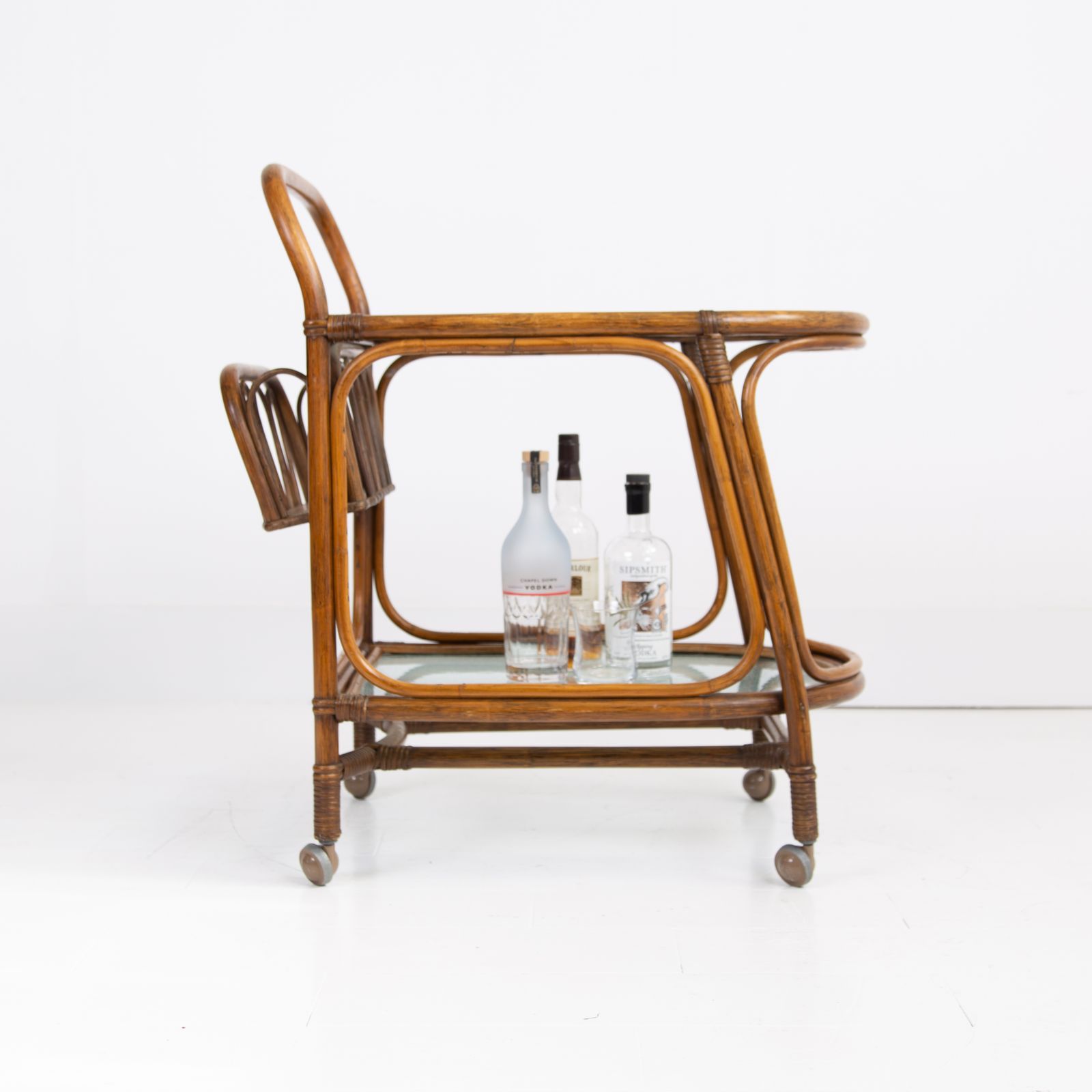 photo vintage Mid Century Bamboo Drinks Trolley C1970 By Angrave's