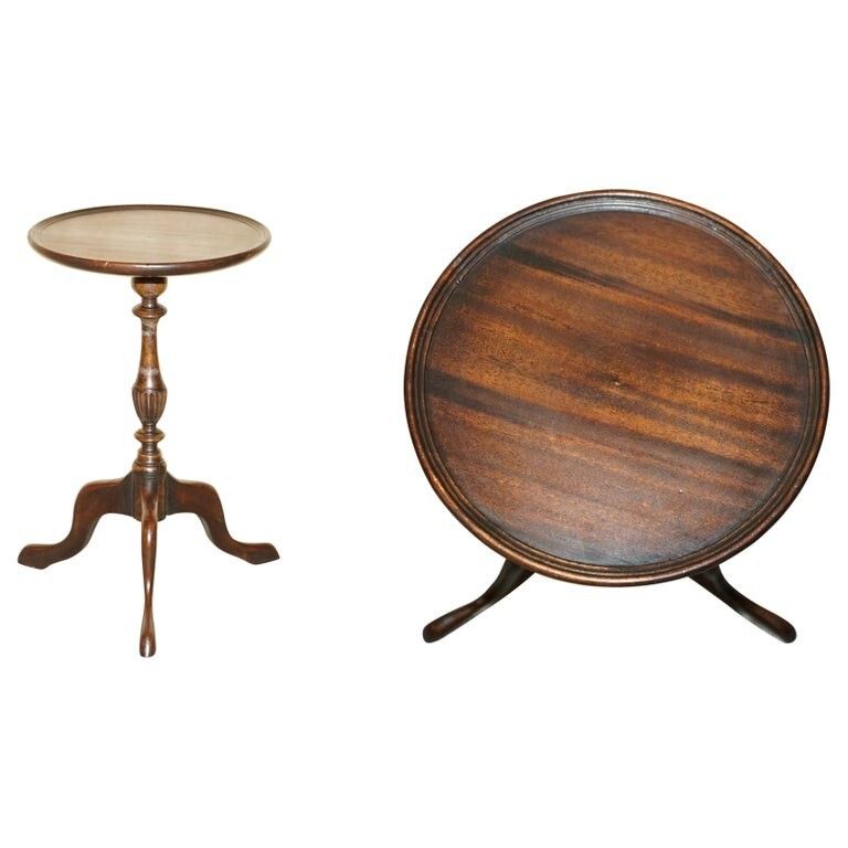 Vintage Light Mahogany With Sculpted Legs Tripod Lamp Side End Wine Table