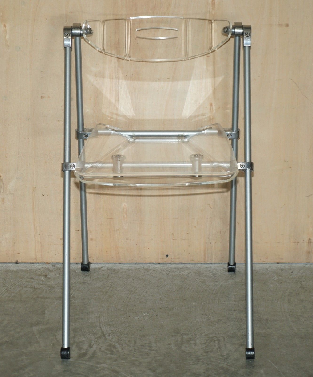 Seriously Cool Over Engineered Metal & Lucite Folding Office Chair Swing Back photo furniture