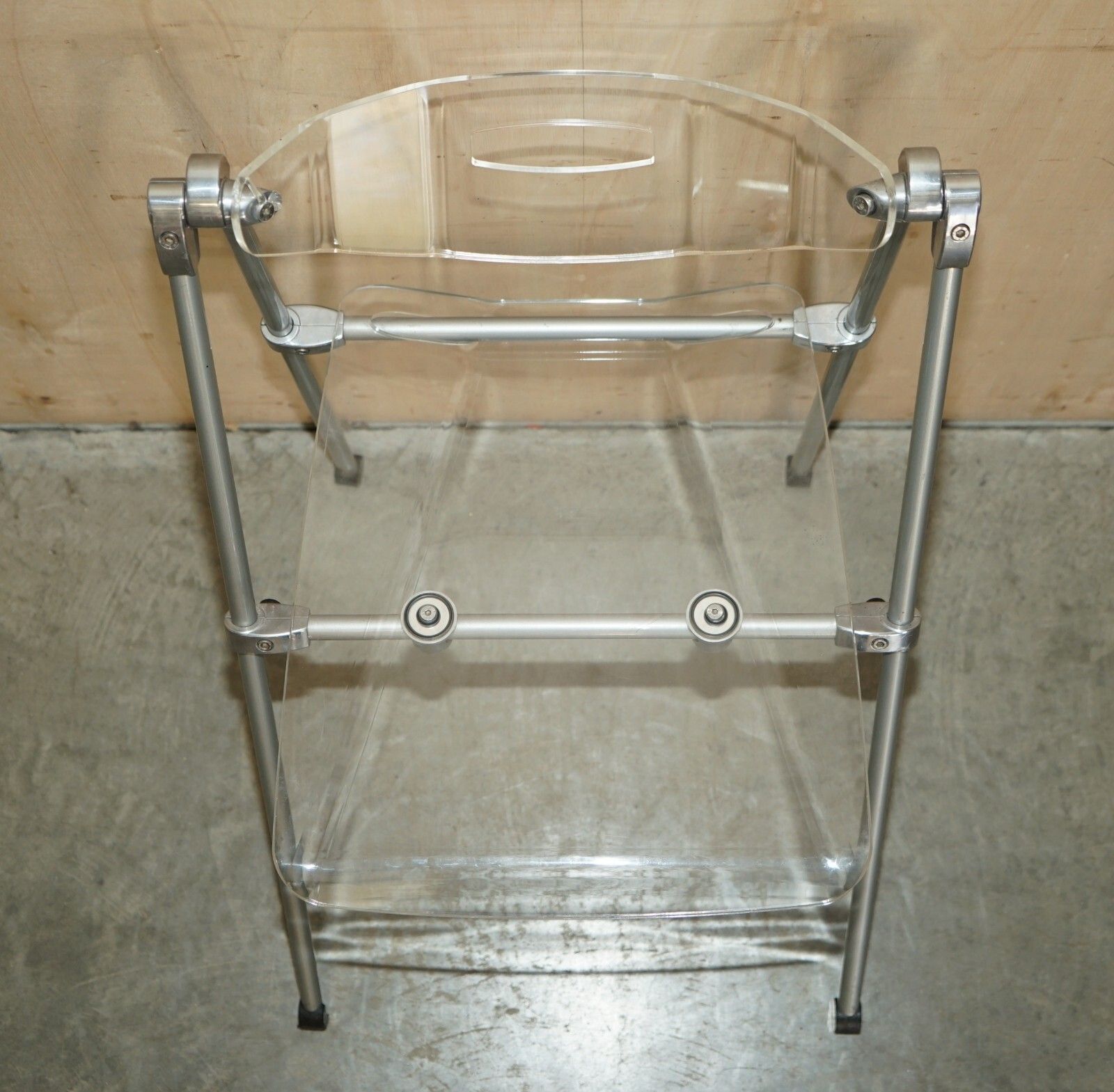 Seriously Cool Over Engineered Metal & Lucite Folding Office Chair Swing Back photo vinterior