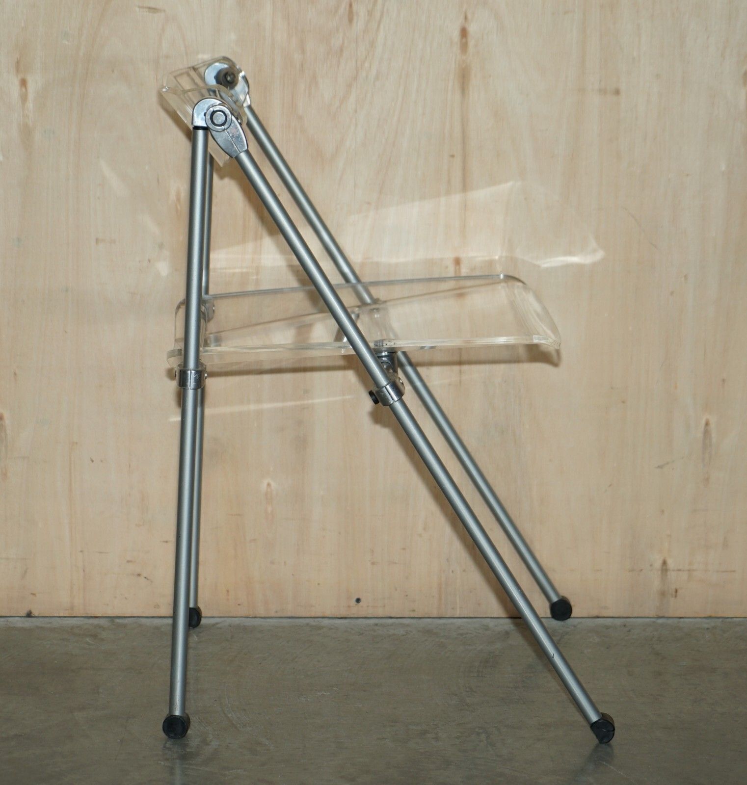 Seriously Cool Over Engineered Metal & Lucite Folding Office Chair Swing Back photo vintage