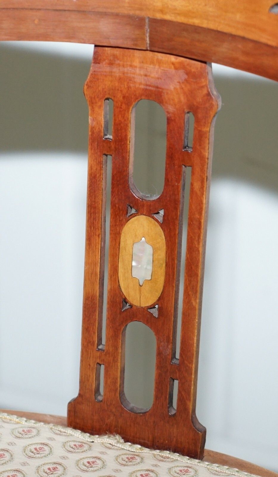 Stunning Edwardian Bow Back Walnut Chair Arts & Crafts Mother Of Pearl Inlay photo Furniture