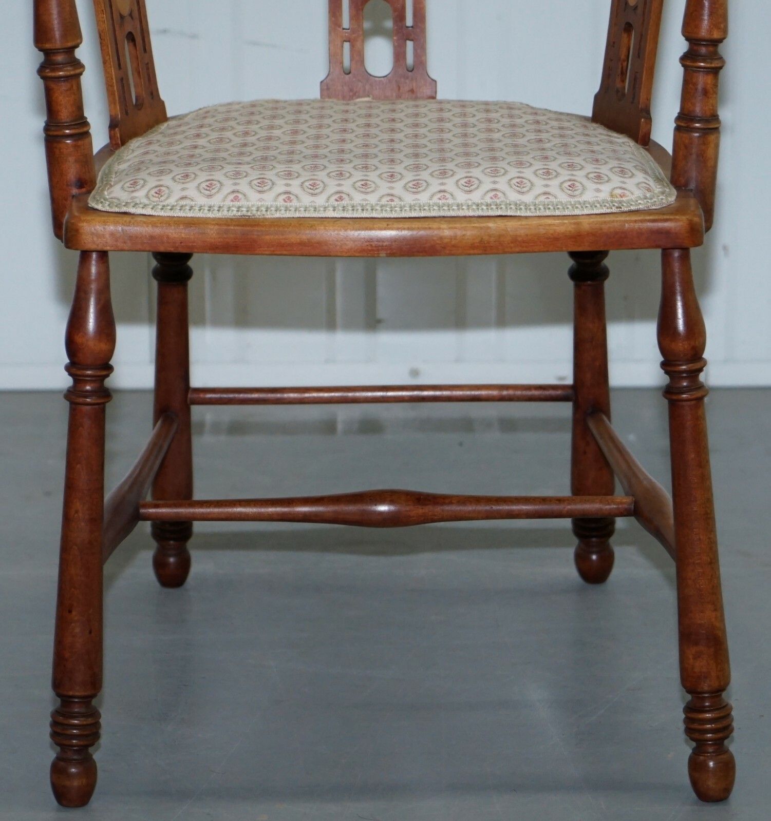 Stunning Edwardian Bow Back Walnut Chair Arts & Crafts Mother Of Pearl Inlay photo buy