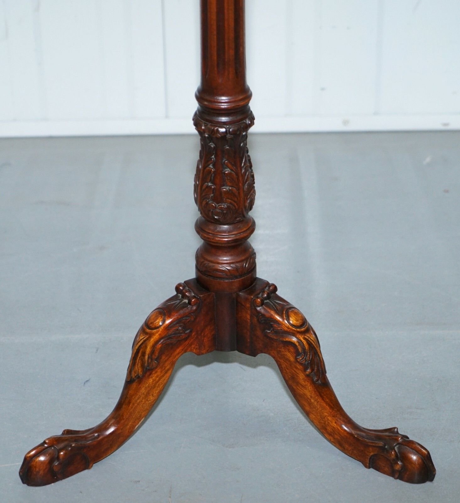 Tall Hand Carved Mahogany Jardiniere Stand, Claw & Ball Feet Scalloped Edge Top photo for sale