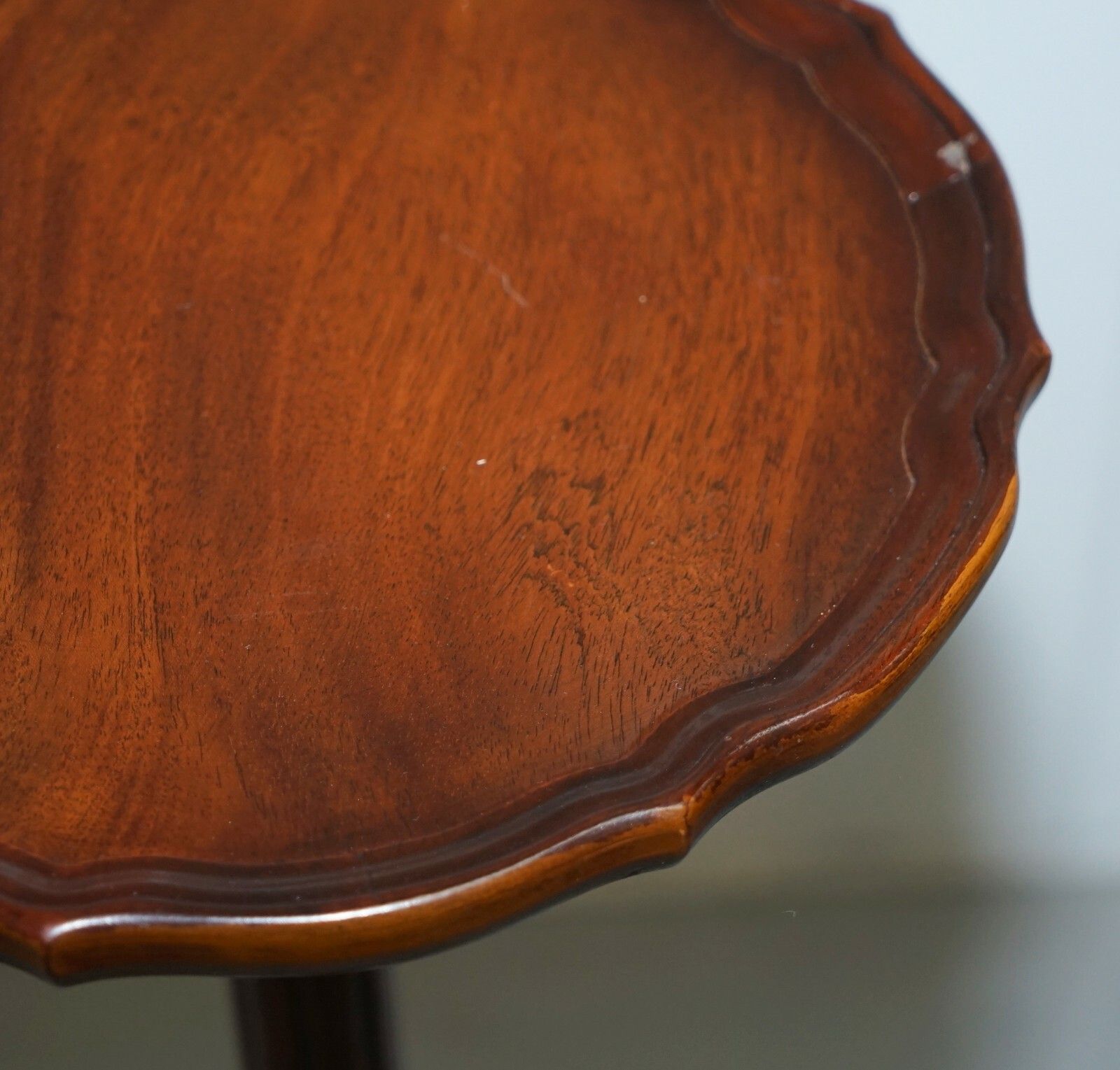 photo for sale Tall Hand Carved Mahogany Jardiniere Stand, Claw & Ball Feet Scalloped Edge Top