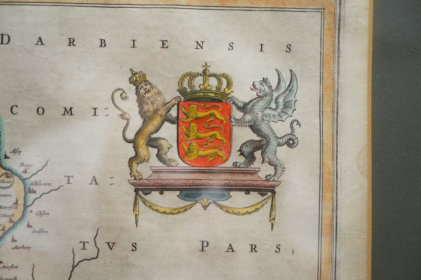 Double Sided And Glazed Cheshire 1645 Hand Coloured Antique Print Map Rare Find photo furniture