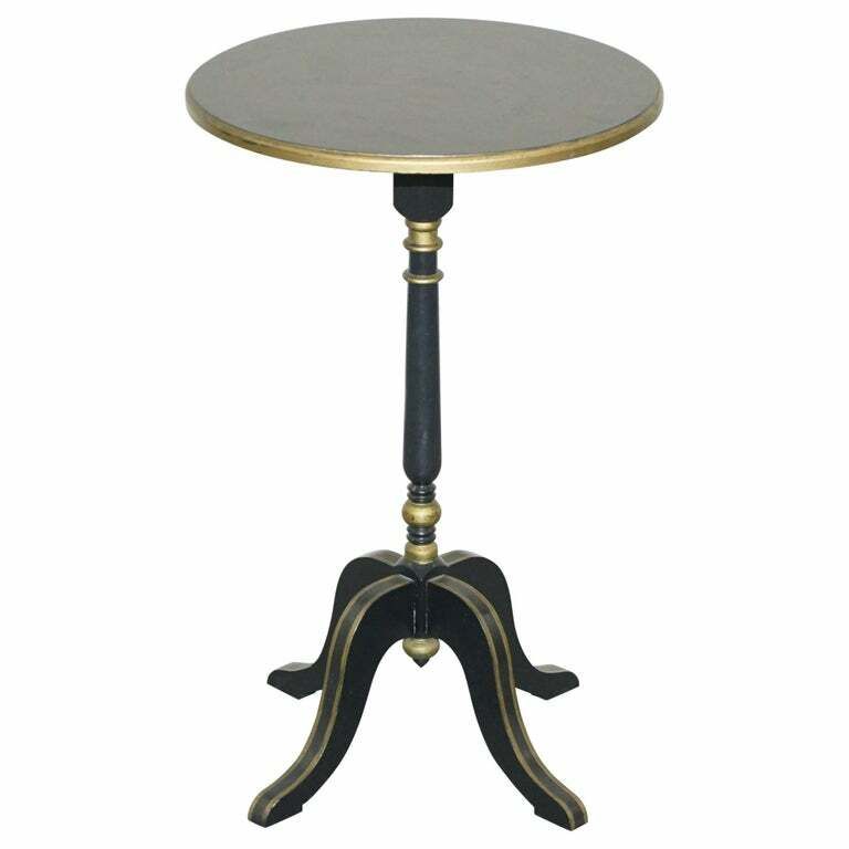 Lamp Side End Table With Ebonised Black Frames And Gold Gilt Wood Detailing