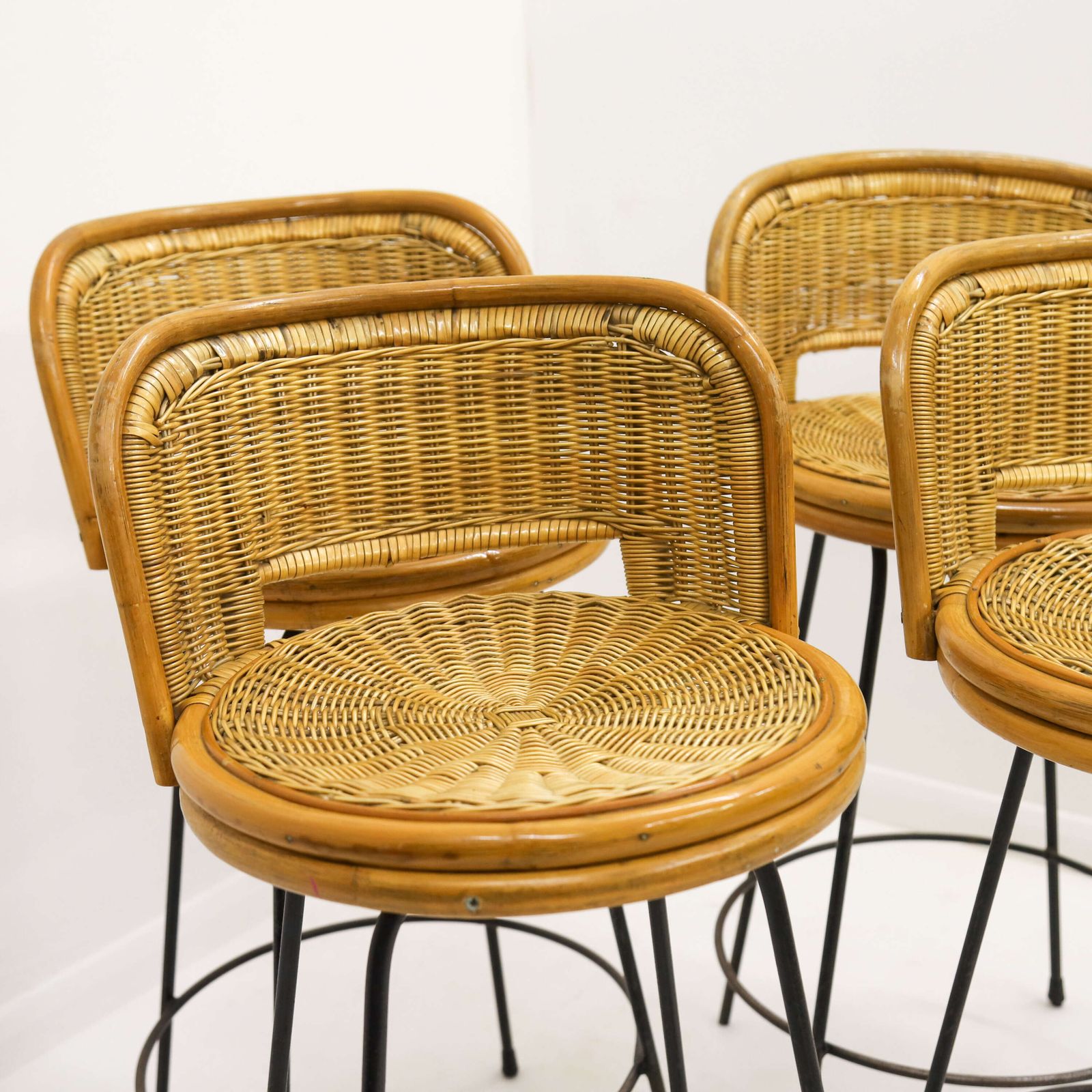 Set Of Four Mid‑Century Rattan Bar Stools   In The Manner Of Seng Of Chicago, C.1960s photo buy