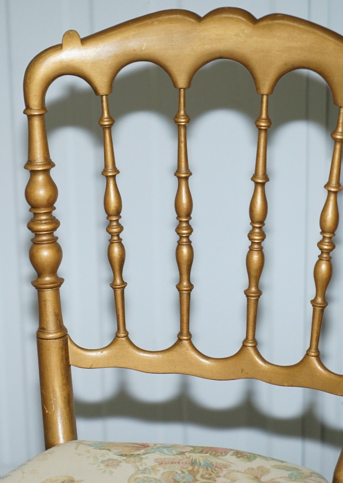 Regency Style Gold Gilt Wood Spindle Chair Circa 1900 Ornate Bird Upholstery photo 285.0