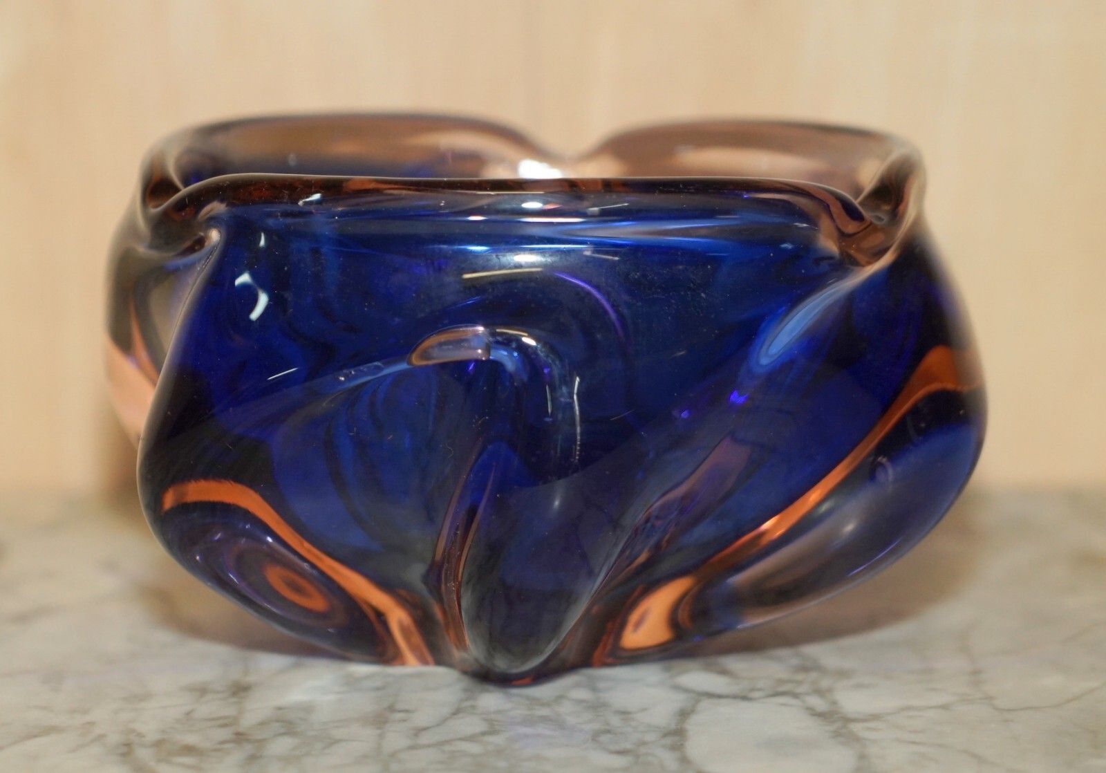 Beautiful Decorative Custom Made Decorative Floral Glass Bowl Or Dish Deep Blue photo furniture