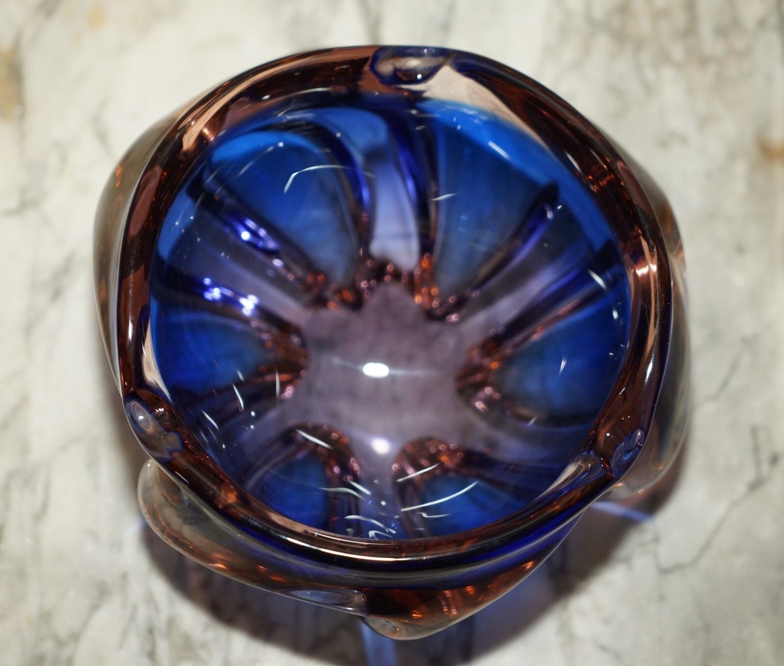 Beautiful Decorative Custom Made Decorative Floral Glass Bowl Or Dish Deep Blue photo vinterior