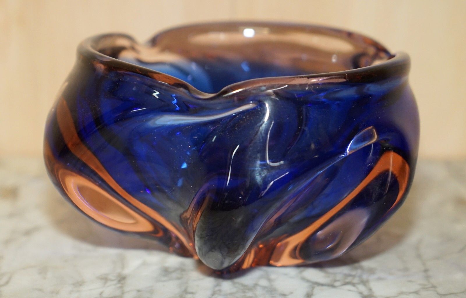 Beautiful Decorative Custom Made Decorative Floral Glass Bowl Or Dish Deep Blue photo buy