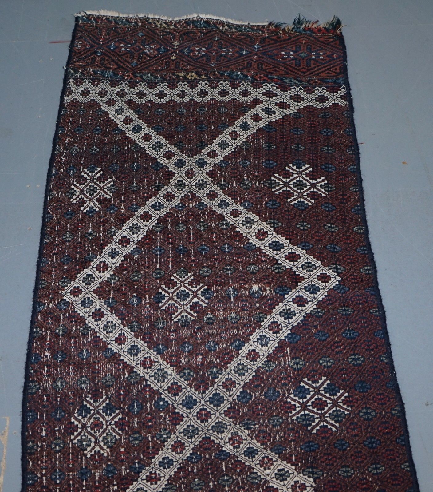 Very Old Antique Hand Knotted Runner Rug Stunning Kilim Country House Charming photo for sale