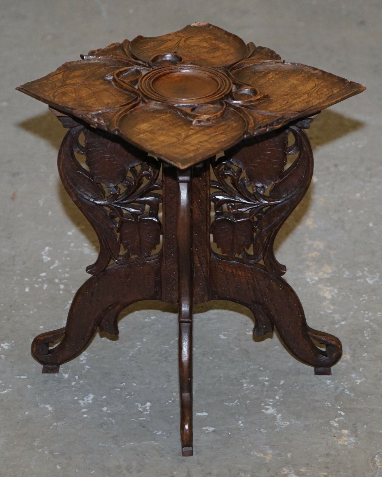 Anglo Burmese Hand Carved 19th Century Antique Folding Side End Lamp Wine Table photo furniture