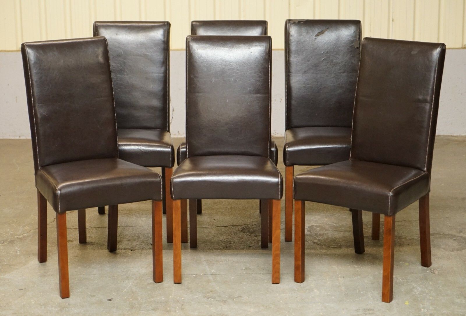Suite Of Six Bicast Leather Contemporary Dining Chairs With Custom Made Covers photo buy