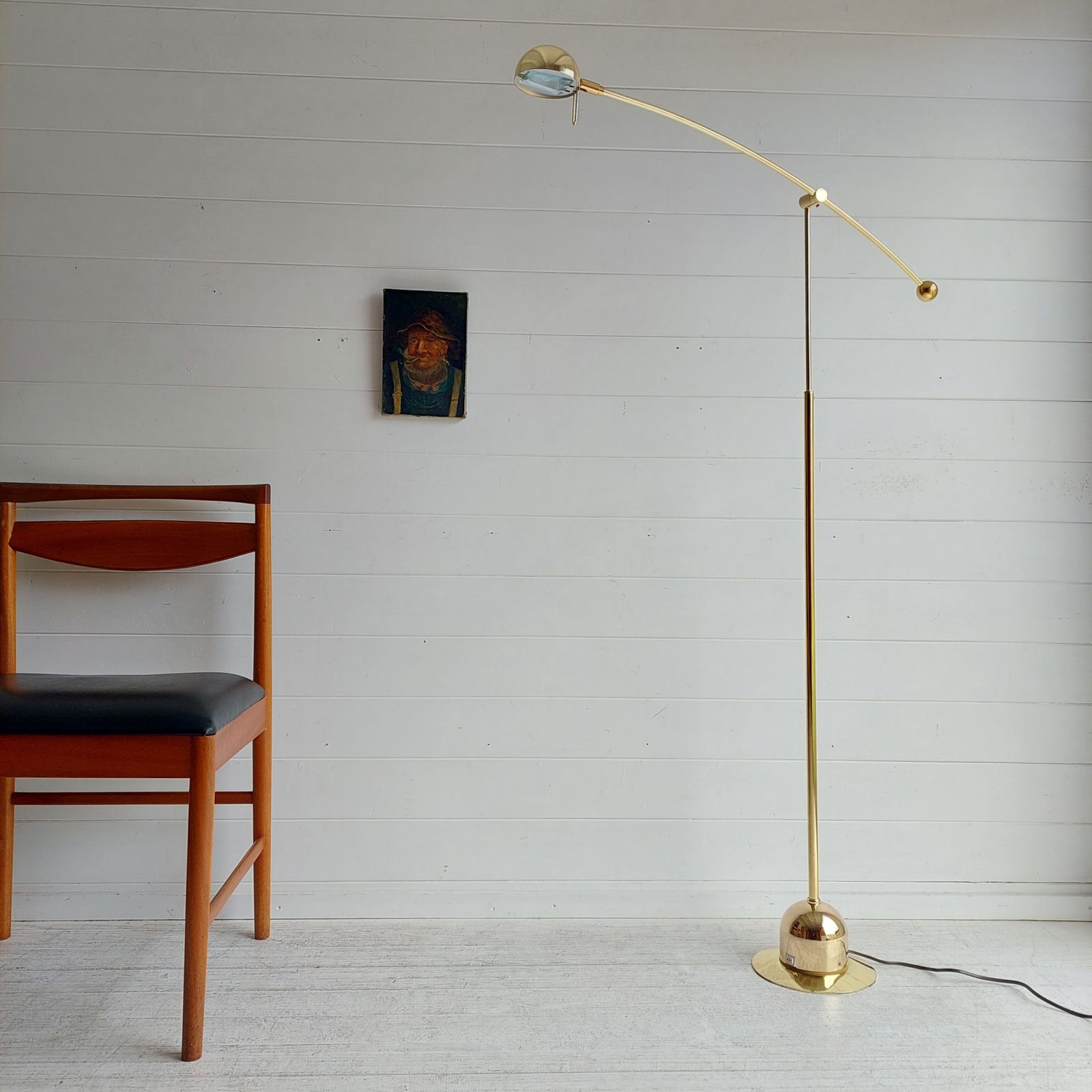 Mid Century Adjustable Brass Floor Lamp Counter Balance Minimalist, Germany, 1970s photo Lighting