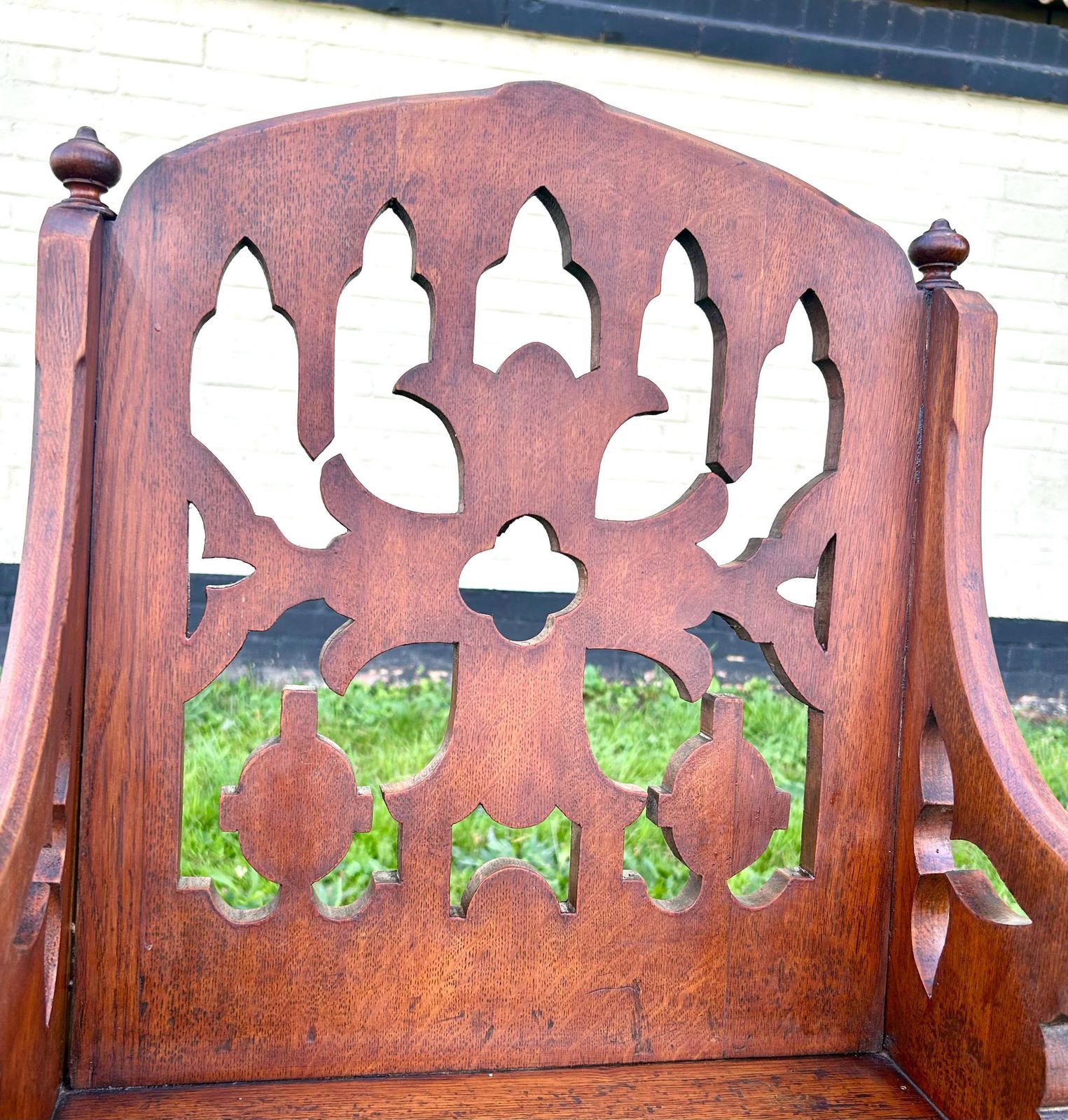 Victorian Oak Gothic Church Chair Wooden Hall Vintage Antique Industrial Seating Oak Mancave Ecclesiastical Chapel photo furniture