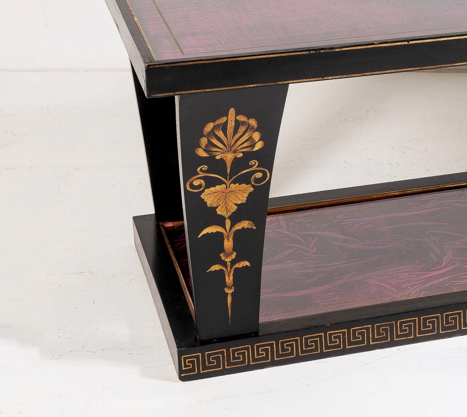 Vintage Italian Glass Top Coffee Table Ebonised Gilt With Crushed Velvet Versace Cloth photo vintage