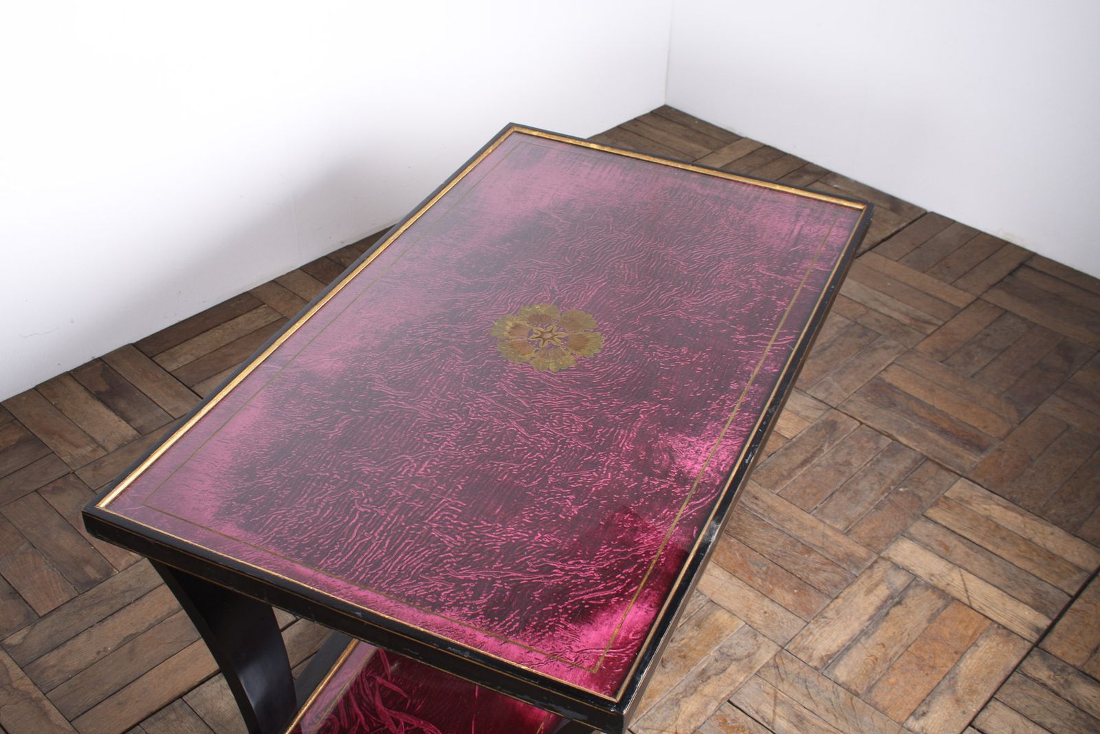 Vintage Italian Glass Top Coffee Table Ebonised Gilt With Crushed Velvet Versace Cloth photo furniture