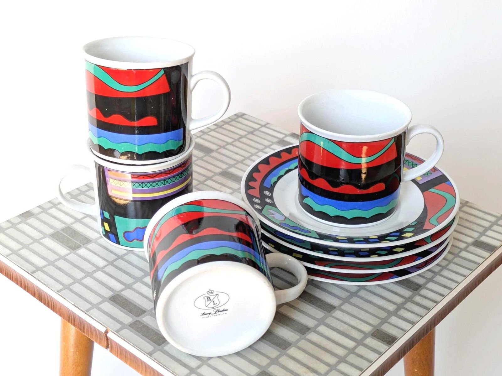 1980s Postmodern Memphis Coffee Set, Burg Lindau Germany, Porcelain Cups & Saucers photo Home Decor