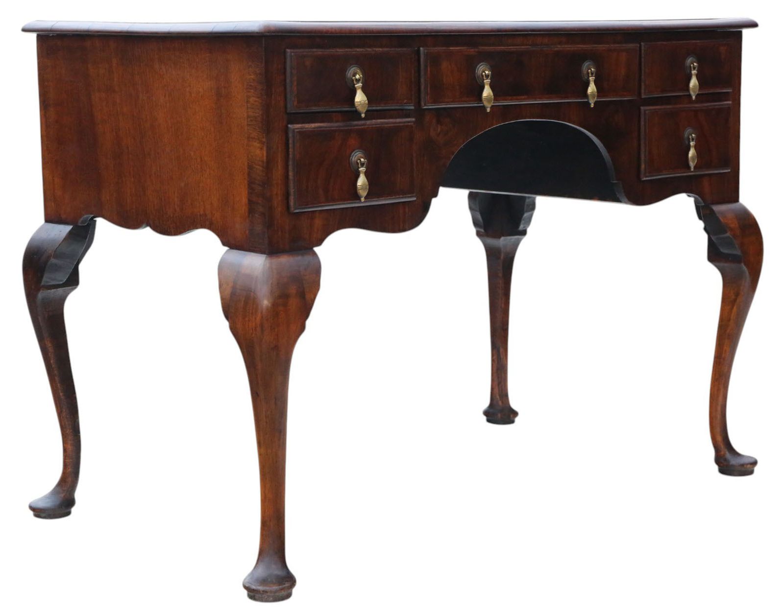 Antique C.1910 Walnut Figured 5 Drawer Writing Desk / Dressing Table – Fine Quality photo furniture