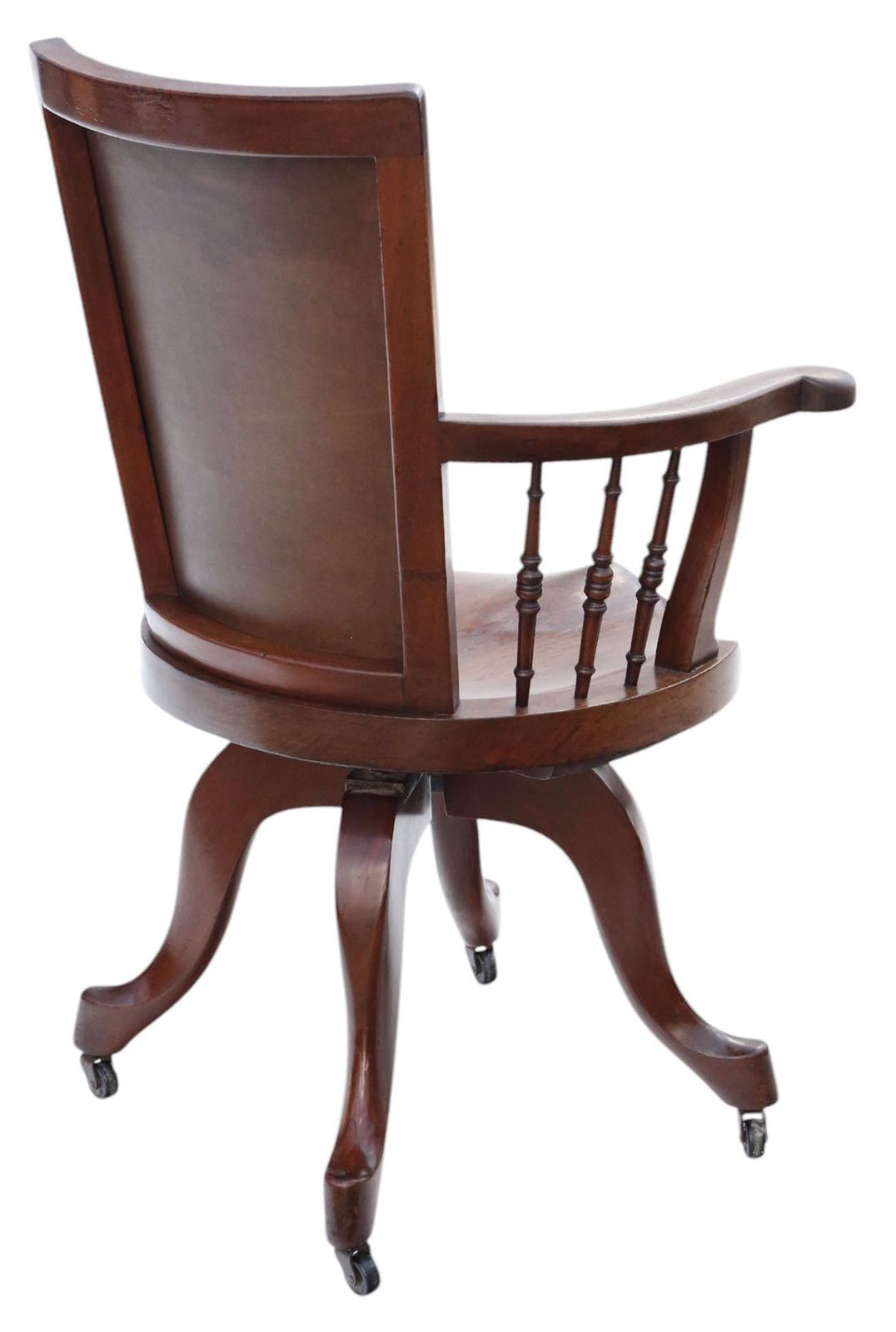 Antique C.1900 Mahogany And Leather Swivel Captain’s Chair – Quality Desk Chair photo vinterior