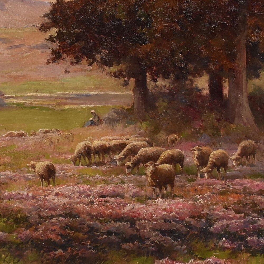 Antique Oil Painting, Landscape With French Moorland And Flock, XIX Century photo 3500.0