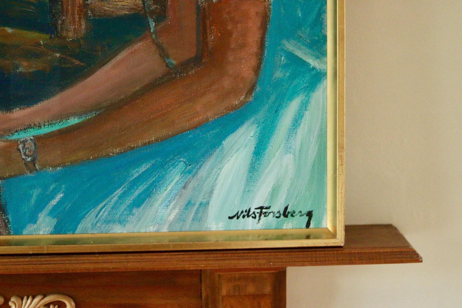 Mid Century Original Swedish Oil On Canvas "Two Women" By Nils Forsberg Vintage & Framed | 96 X 103 Cm (Approx. 37.8 X 40.6 Inches) photo vinterior
