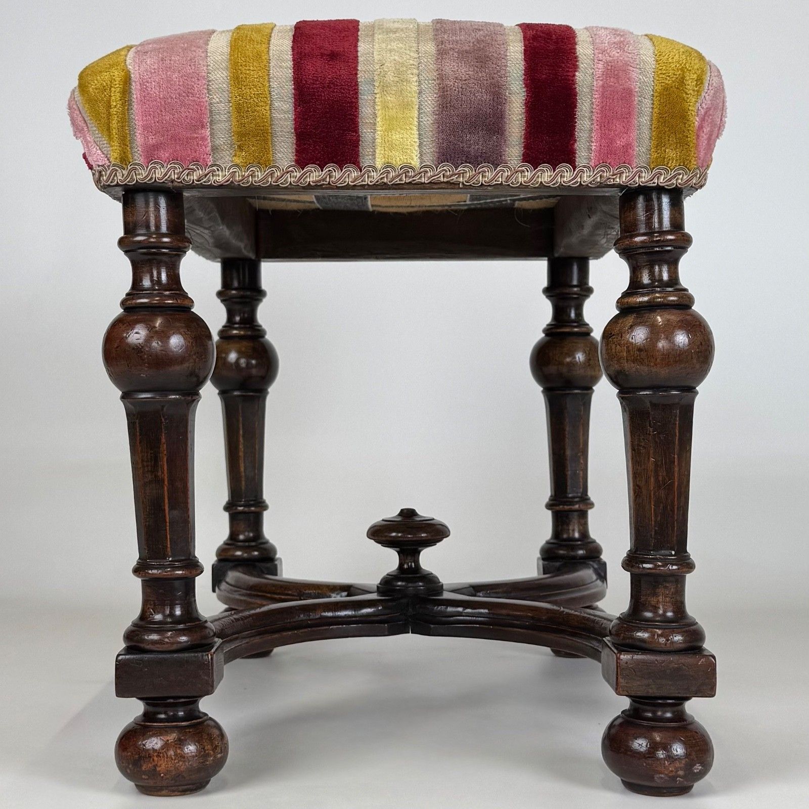Antique 19th Century William And Mary Style Stool In Mahogany photo for sale
