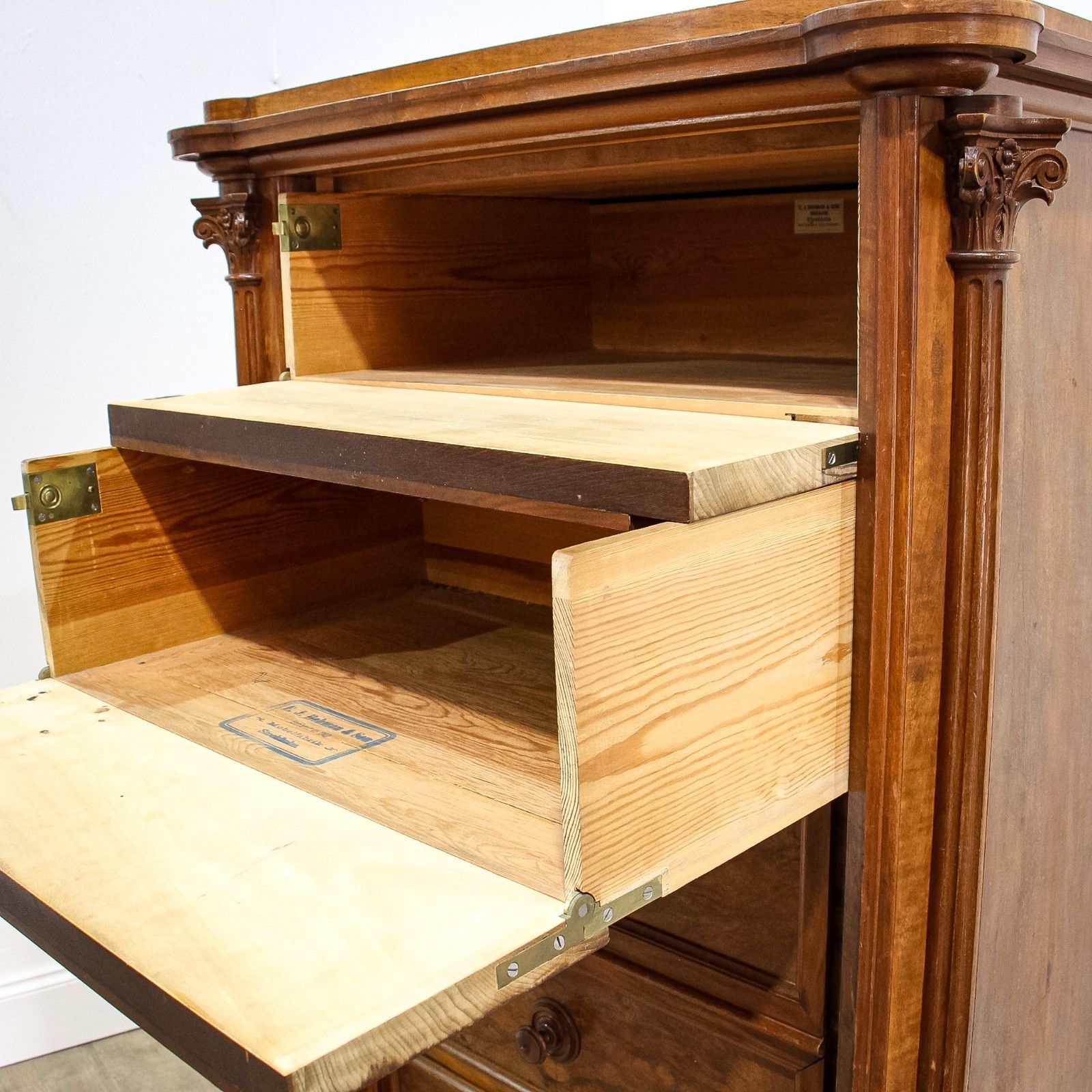 Swedish 7 Drawer Tall Wellington Style Carved Chest photo for sale
