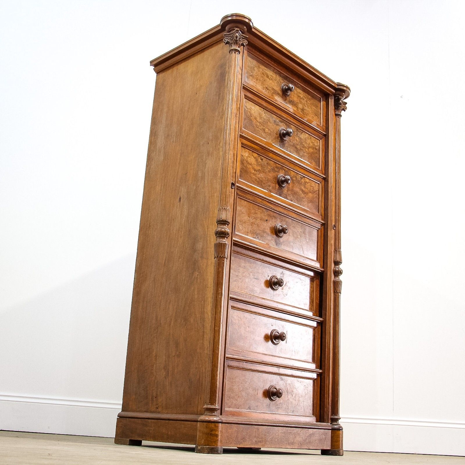 photo for sale Swedish 7 Drawer Tall Wellington Style Carved Chest