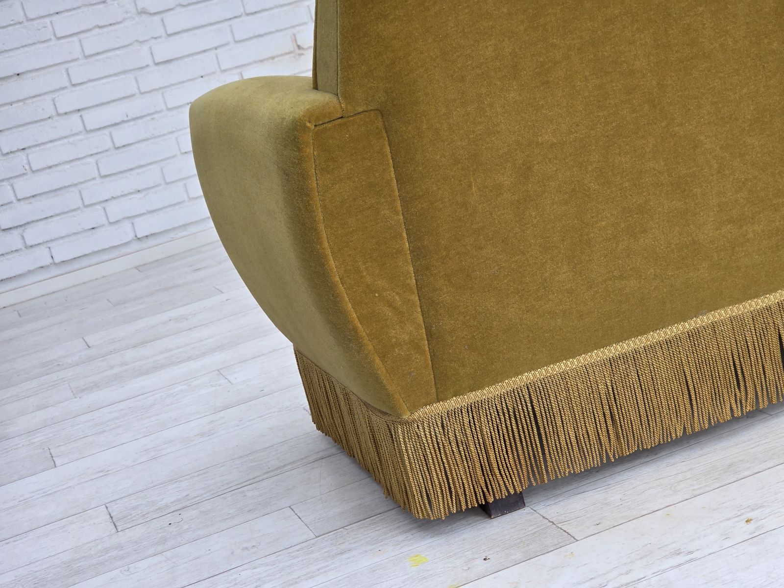 1550.0 1970s, Danish 3 Seater Sofa, Original Light Green Furniture Velour. photo