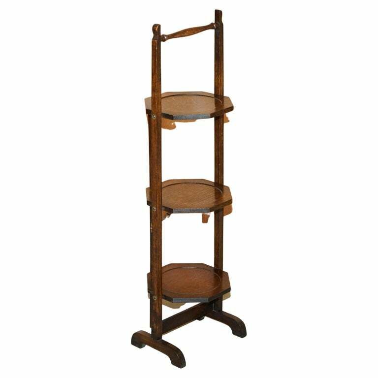 Circa 1900 English Oak Folding Whatnot Display Table Cake Stand Lovely Patina