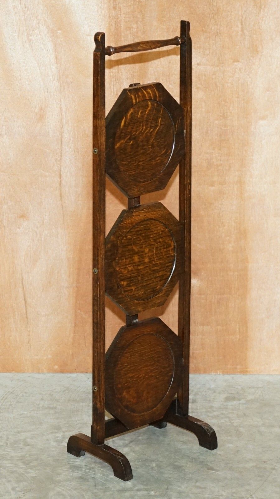 Circa 1900 English Oak Folding Whatnot Display Table Cake Stand Lovely Patina photo furniture