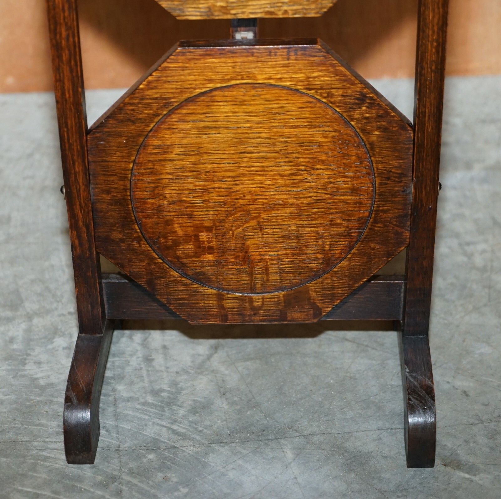 Circa 1900 English Oak Folding Whatnot Display Table Cake Stand Lovely Patina photo vinterior