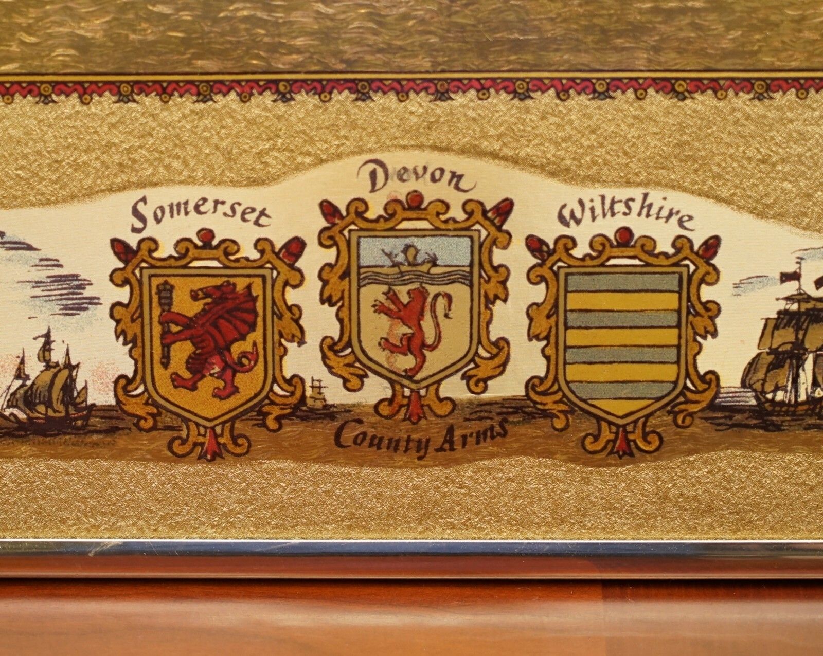 Gold Leaf Foil Pictorial Plan Map Of The West Country Of England Antique Style photo furniture